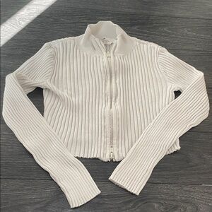 H&M Kids White Ribbed Zip-Up Sweater